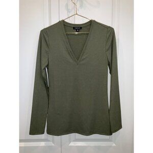Venus Long Sleeve Ribbed V-neck in Olive Green size Small NEW